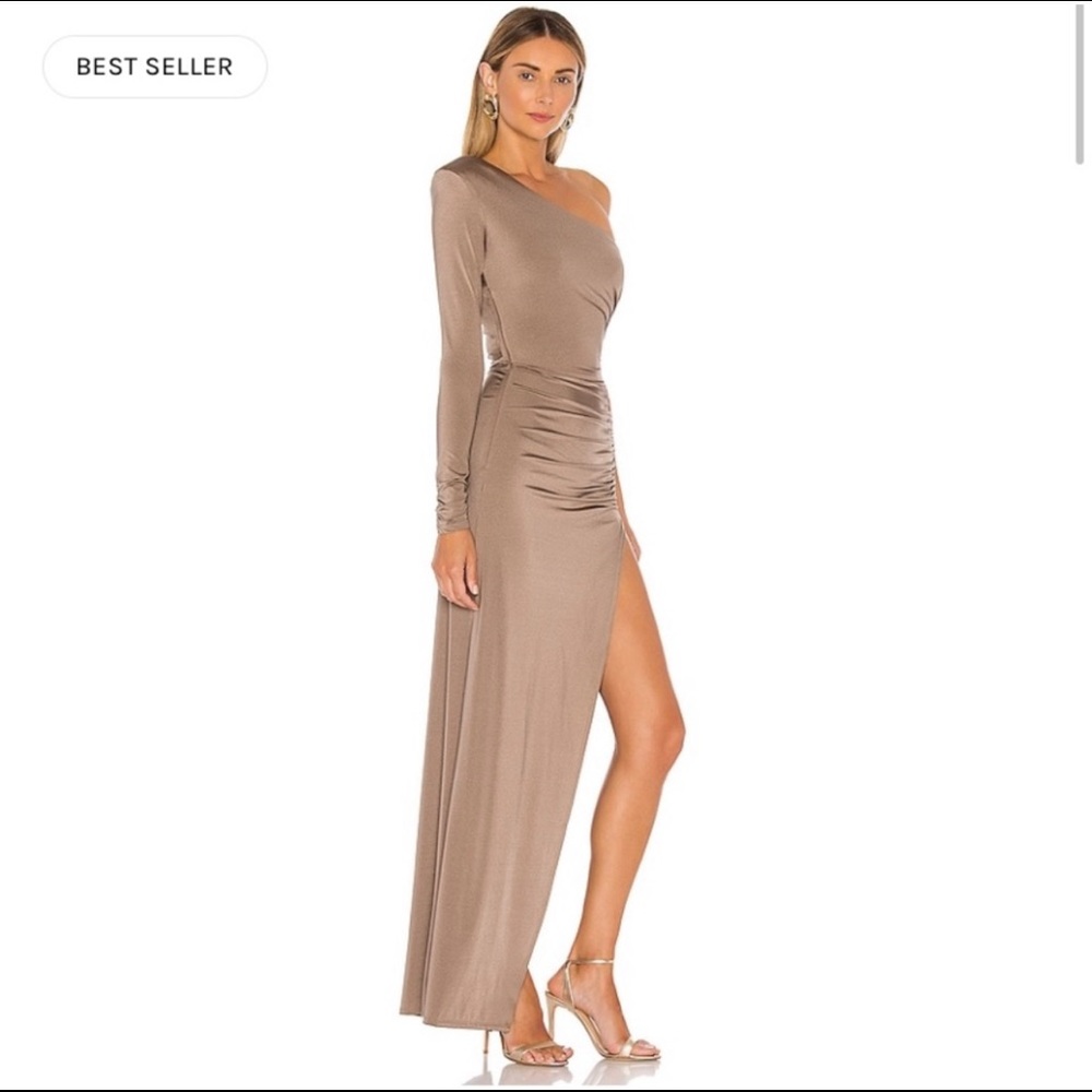 Revolve Michael Costello dress in taupe